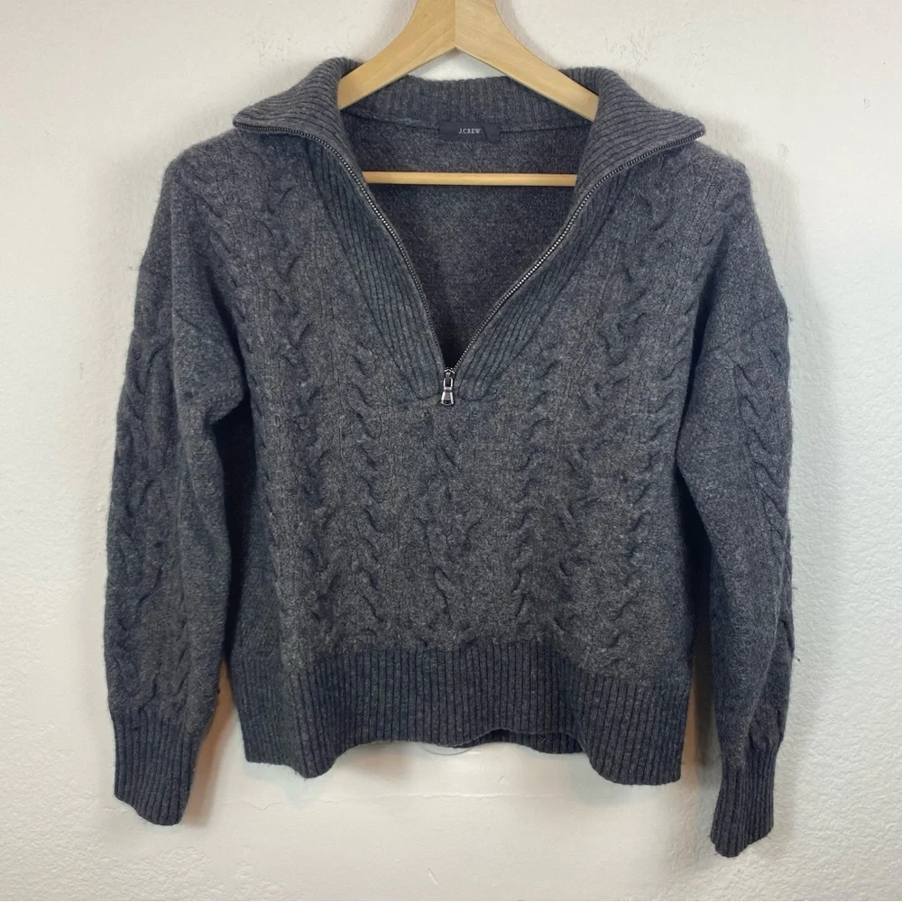 J. Crew Women’s‎ Large Gray Cable Knit Wool Alpaca Blend 1/2 Zip Pullover